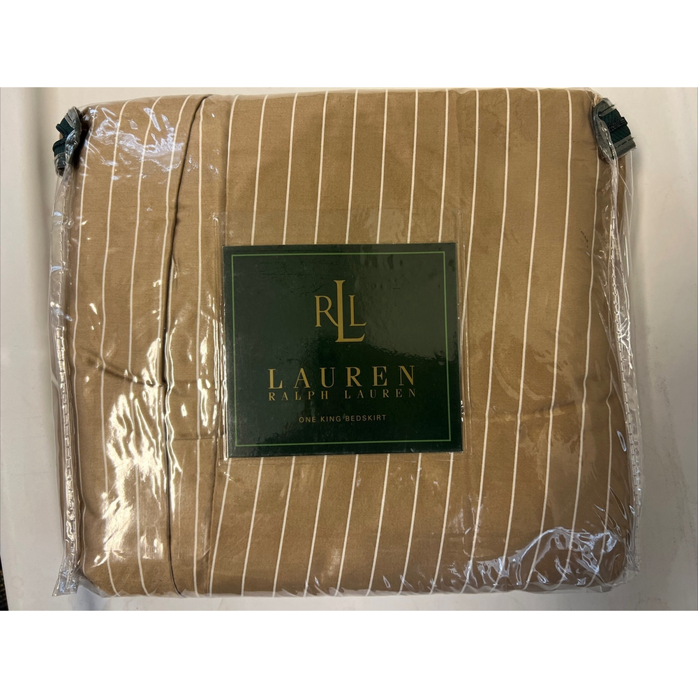 Ralph Lauren 52nd Street Caramel Camel Pinstripe Sateen King Bed Skirt Vintage